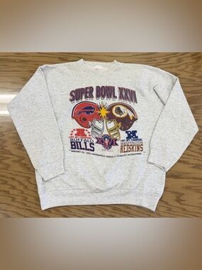Super Bowl XXVI 1992 Bills Redskins NFL Tultex Big Helmet Sweatshirt XL USA Made